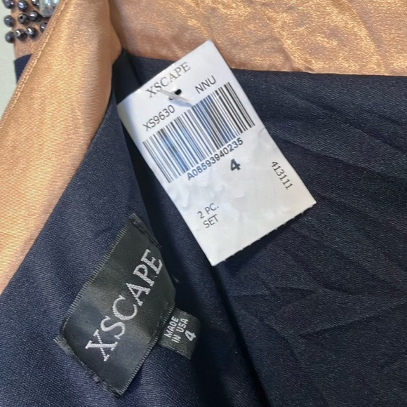 NWT Xscape Embellished Tan Crop Top + Skirt with Train Two Piece Set - Picture 11 of 11